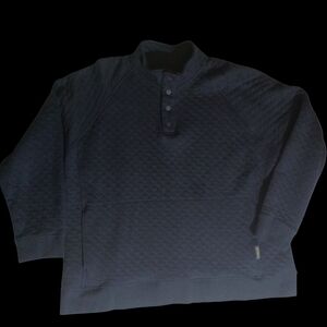 Eddie Bauer Mens XLarge Quilted Quarter Cut Buttoned Blue Mock Neck Cozy Sweater